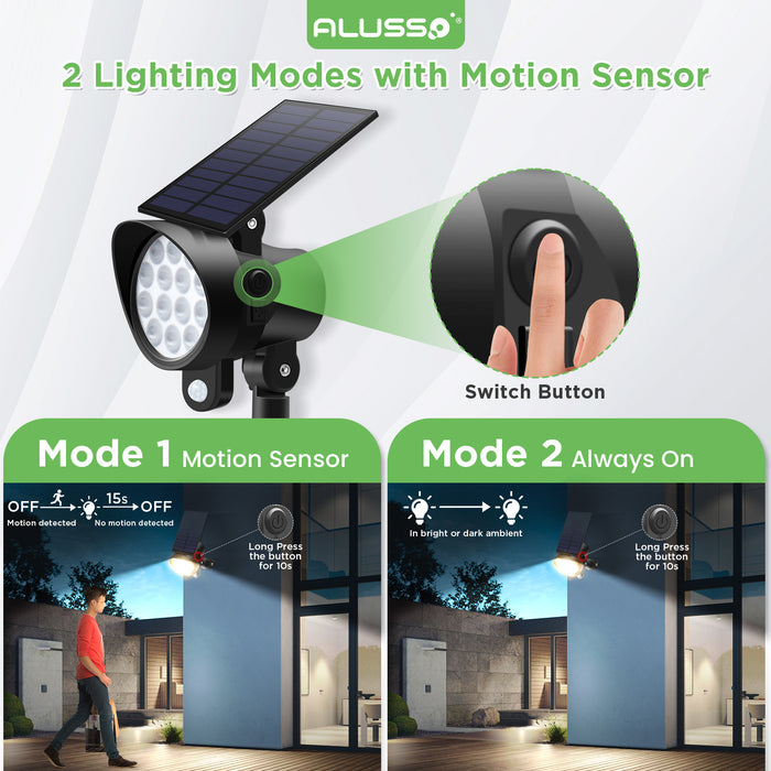ALUSSO RGB Solar Spotlights Outdoor Motion Sensor, 3CCT Dimmable, IP65 Waterproof Landscape Lighting for Outside Yard Pathway Garden, 4 Pack