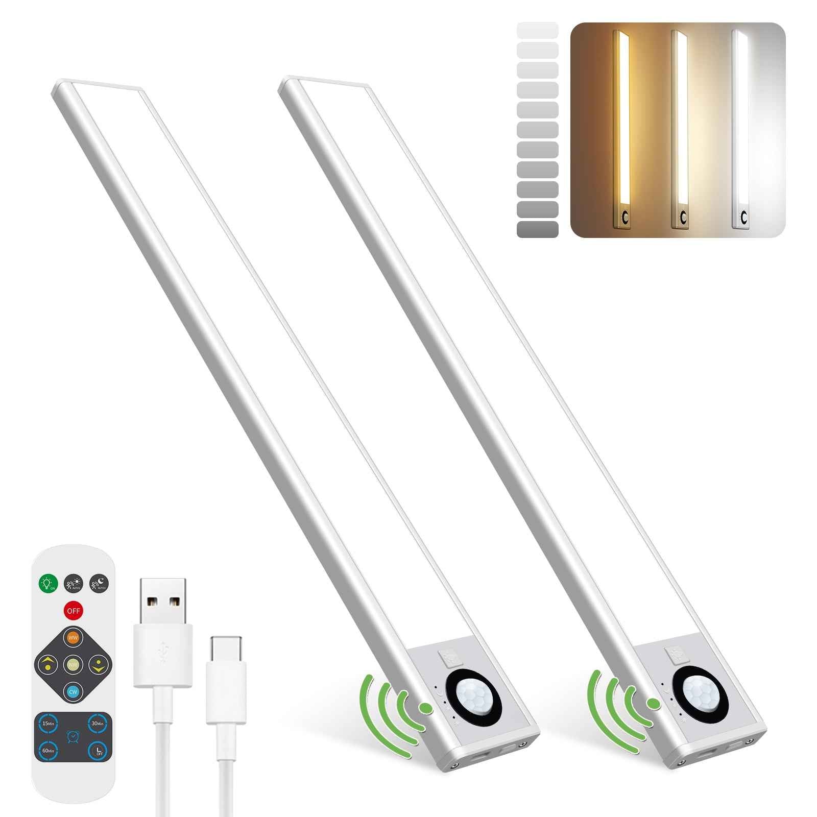 2 PACK Wireless PIR Motion Sensor LED Cabinet Lights, 3 Modes, Dimmable, 3000K-4000K-6500K, 72-LEDs - ALUSSO LIGHTING