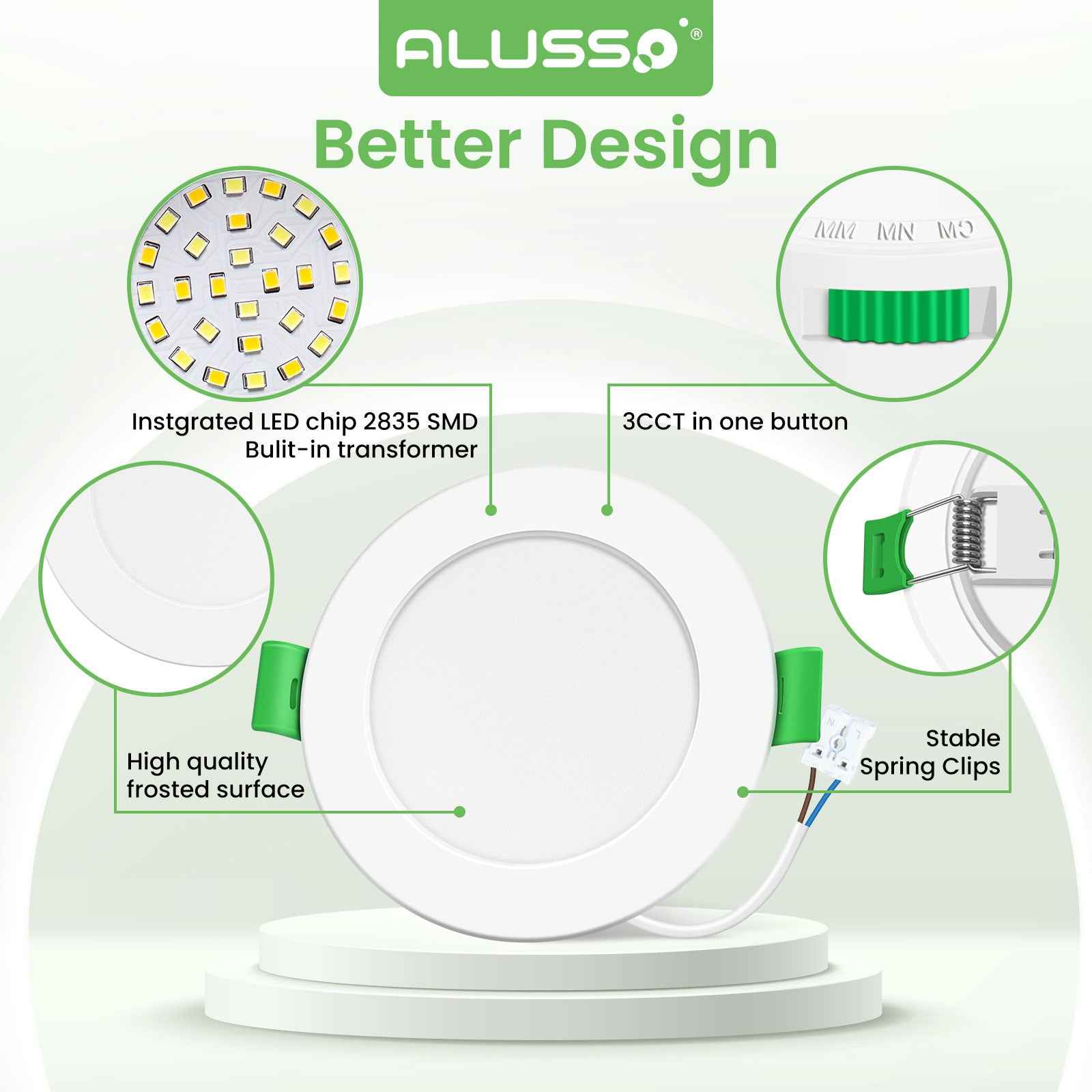 10 Pack 5W 68-78mm Cutout Ultra Slim LED Downlight 3CCT 3000K 4000K 6500K Dimmable IP44 White/Nickel Frame - ALUSSO LIGHTING