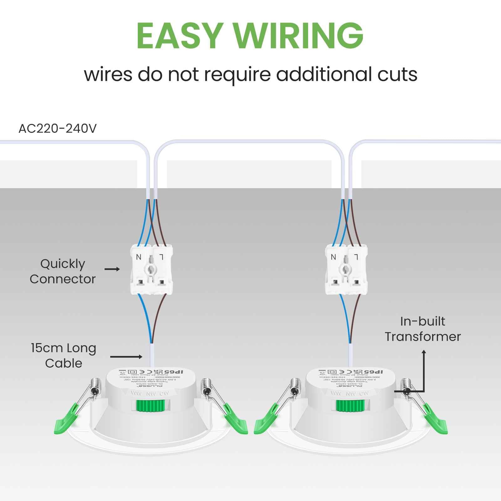 10pcs White Recessed LED Ceiling Lights 5.5W Dimmbale 67-75mm Cutout IP65 Waterproof - ALUSSO LIGHTING