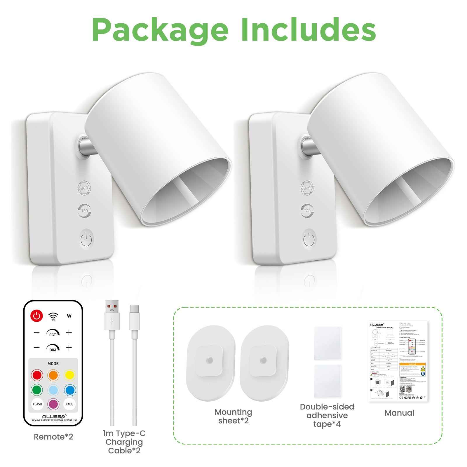 Dimmable LED wall lamp RGBCW wall light Touch reading lamp Night light USB rechargeable - ALUSSO LIGHTING