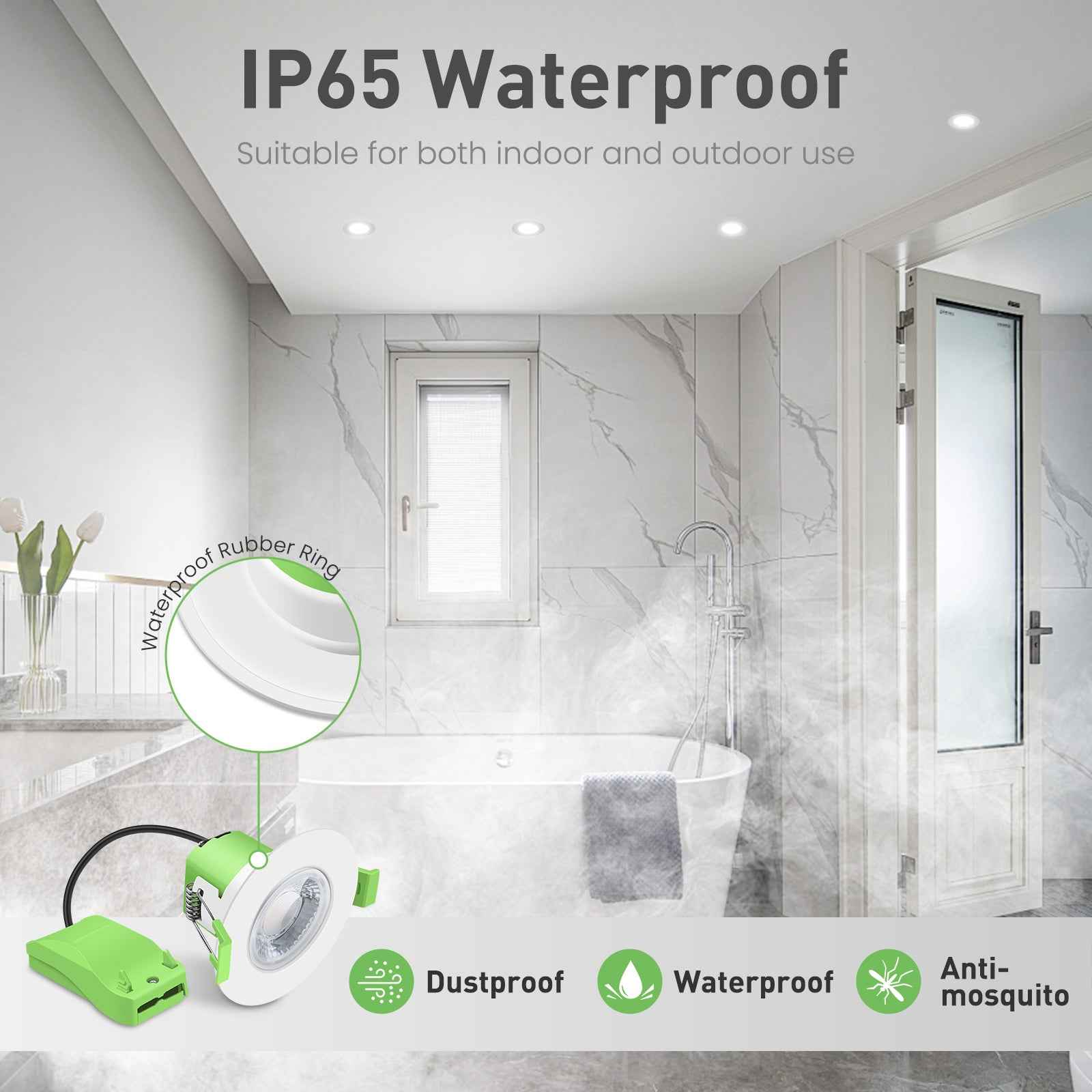 Recessed LED Ceiling Light Fire Rated Spotlight IP65 Dimmable Downlights 6W - ALUSSO LIGHTING