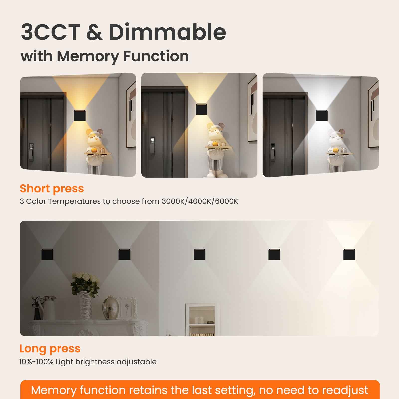 4W Cube LED Wall Lamp CCT Wall Lamp Up Down Indoor Battery Spotlight with Sensor 2PACK - ALUSSO LIGHTING