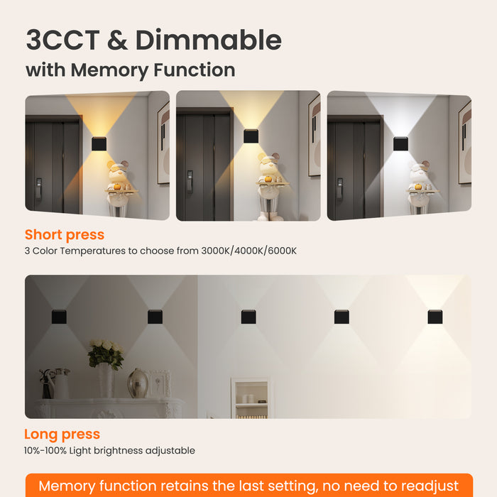 4W Cube LED Wall Lamp CCT Wall Lamp Up Down Indoor Battery Spotlight with Sensor 2PACK