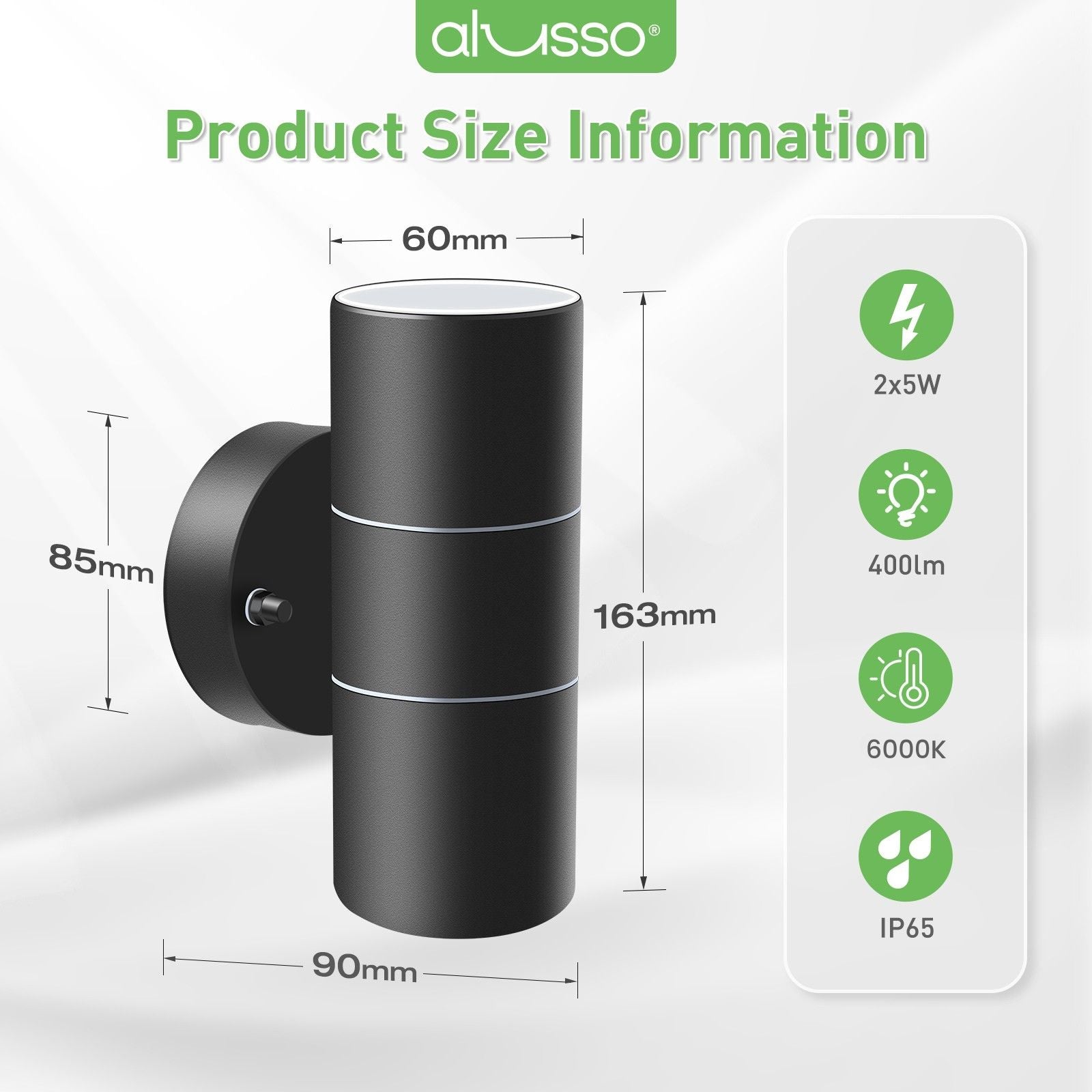 8W 750LM Outdoor Stainless Steel Up Down Wall Light IP65, 3000K/4000K/6000K, Black