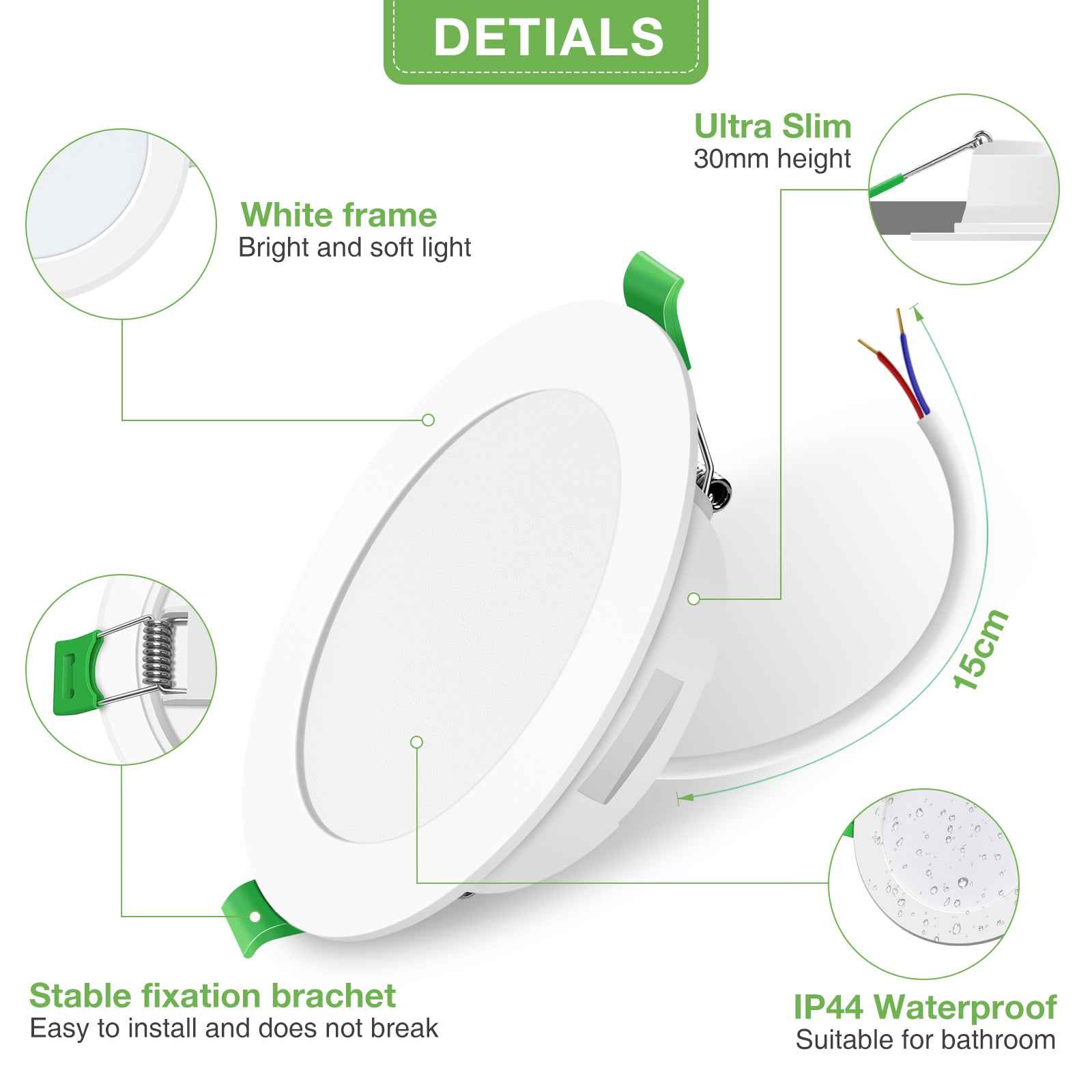 5W/7W/10W Ultra Slim LED Downlight 3000K / 4500K / 6500K IP44,Cutout 75-135mm 6 Pack - ALUSSO LIGHTING