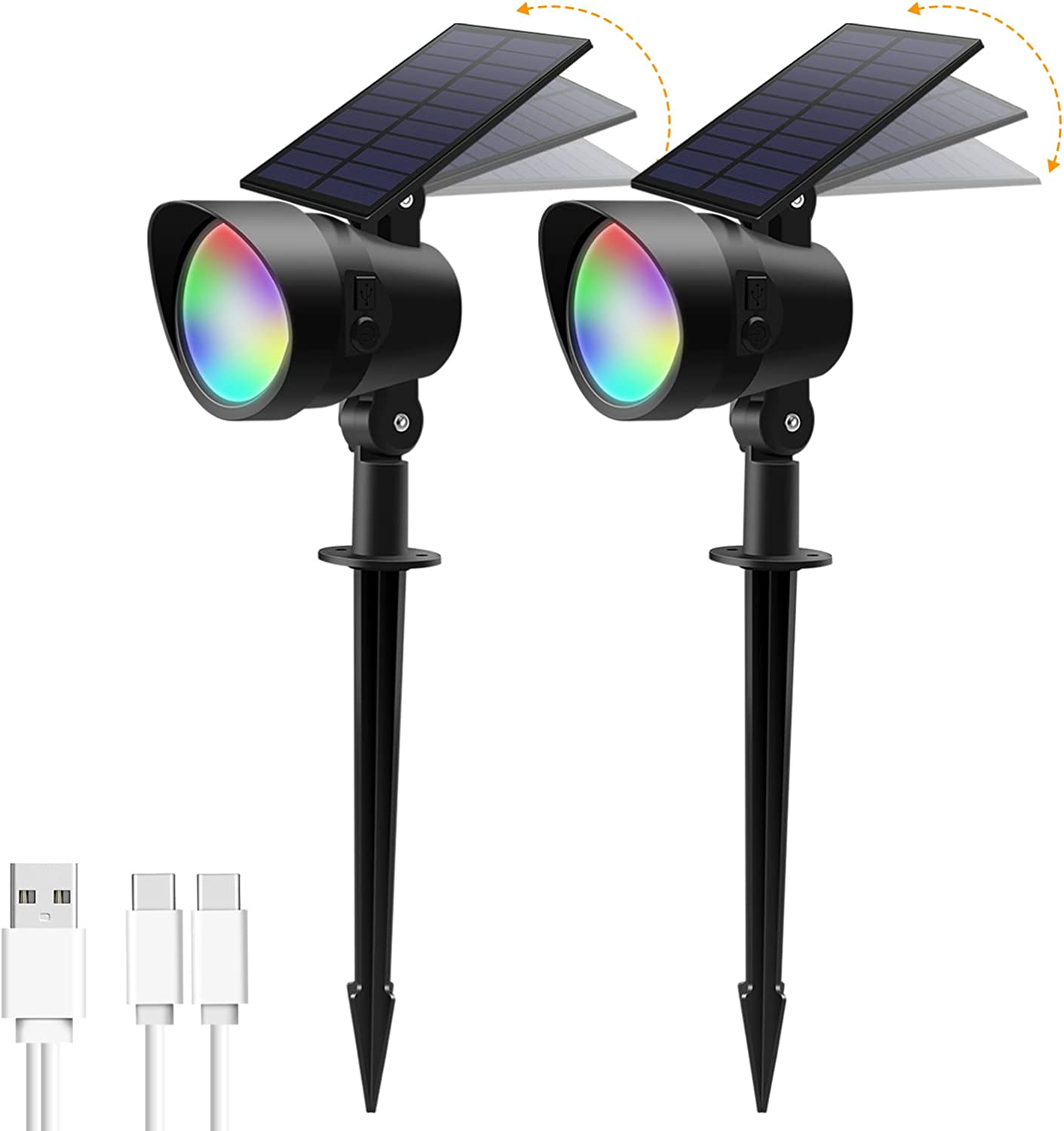 RGB LED Solar Landscape Spotlights Outdoor Wall Night Light, 19-LEDs, IP65, 2 Pack - ALUSSO LIGHTING