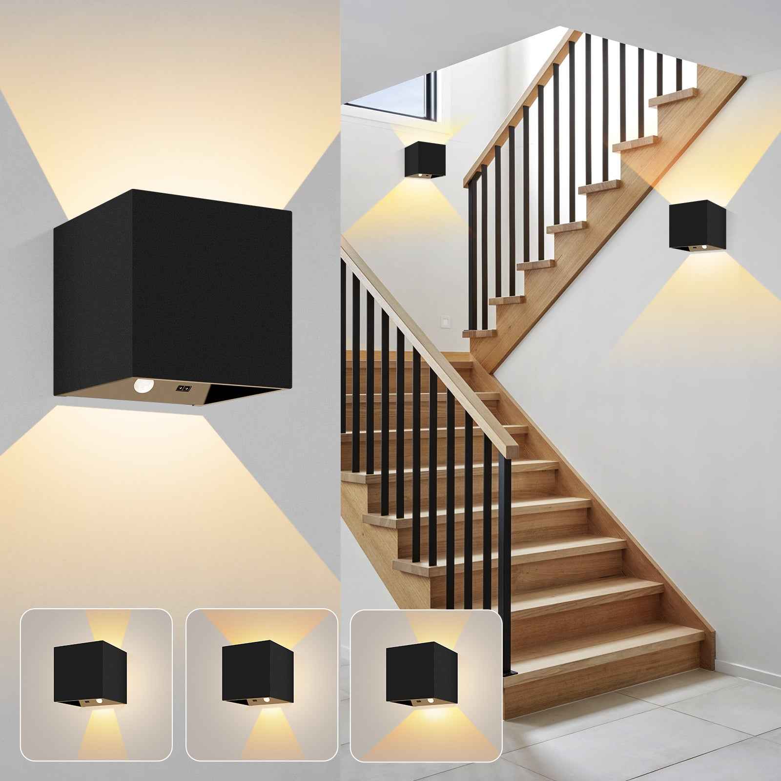 4W Cube LED Wall Lamp CCT Wall Lamp Up Down Indoor Battery Spotlight with Sensor 2PACK - ALUSSO LIGHTING