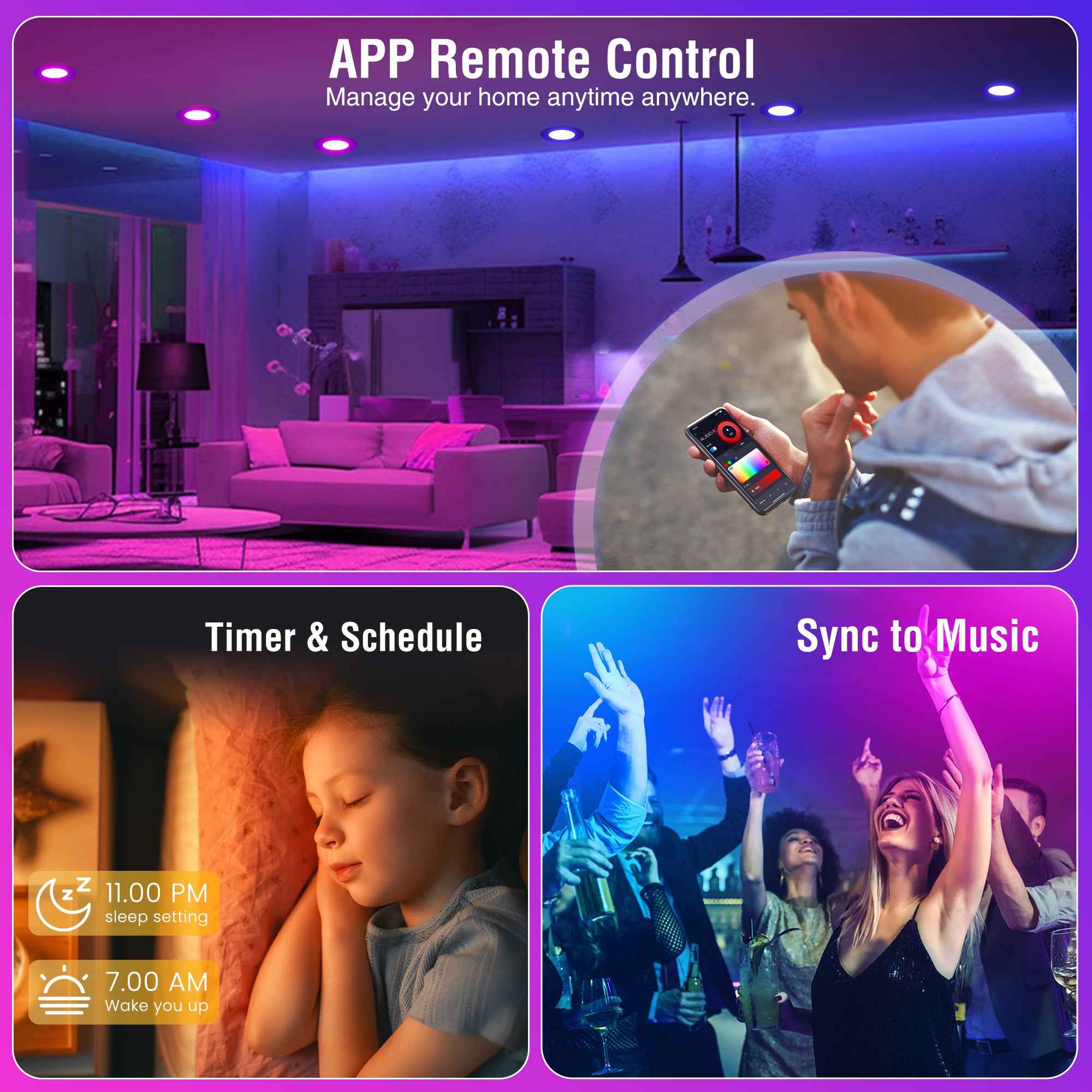 WiFi 8W LED Smart Bluetooth Downlight, Cutout 70-80mm, 4 Pack - ALUSSO LIGHTING