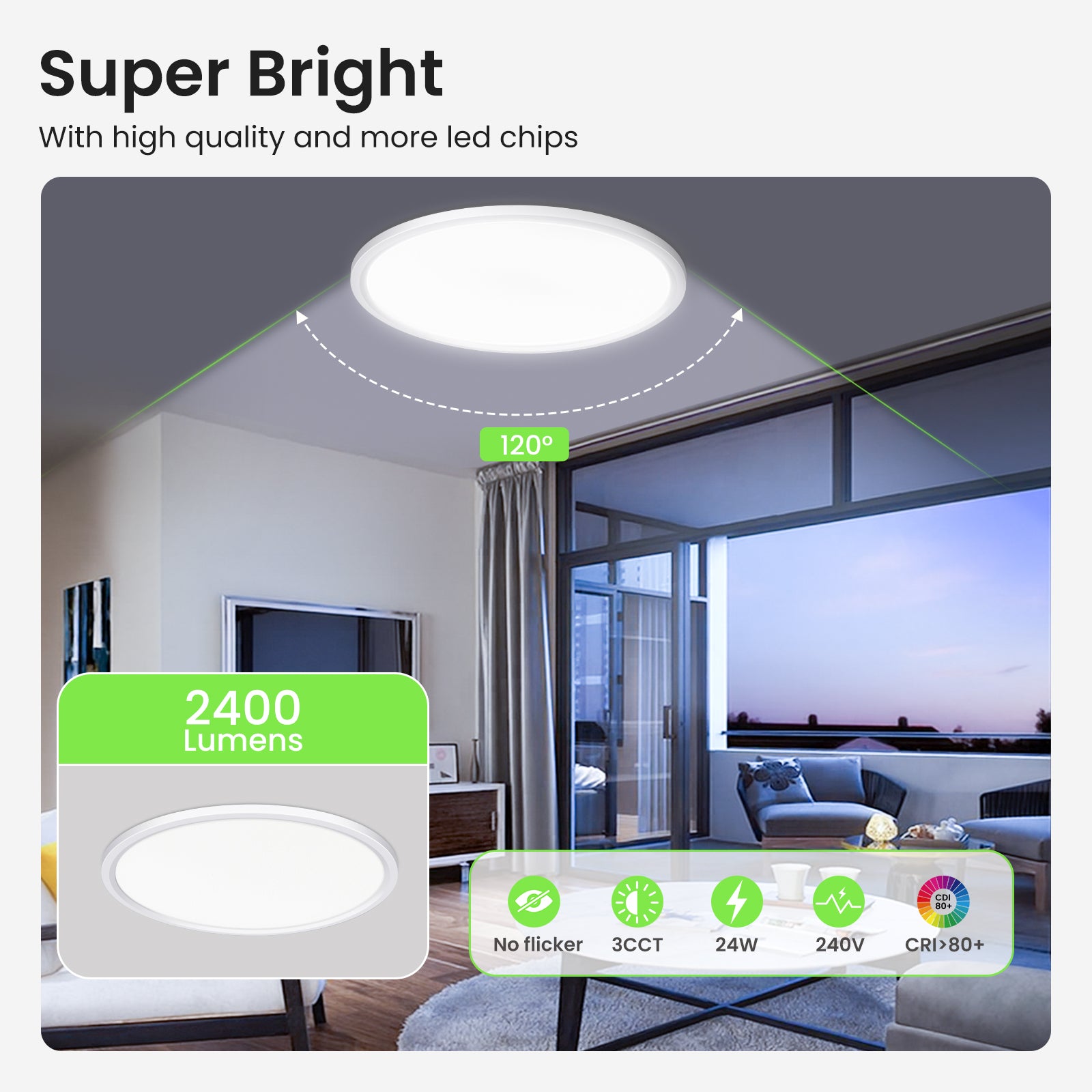 LED Ceiling Lamp 3CCT Panel Ceiling Light Bedroom Living Room Hallway Lamp IP44, 1 pack