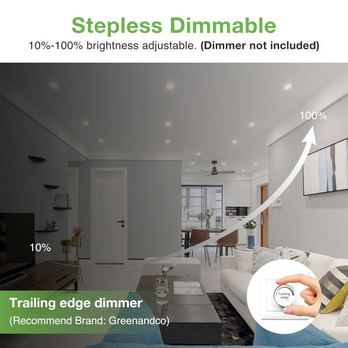 10pcs White Recessed LED Ceiling Lights 5.5W Dimmbale 67-75mm Cutout IP65 Waterproof