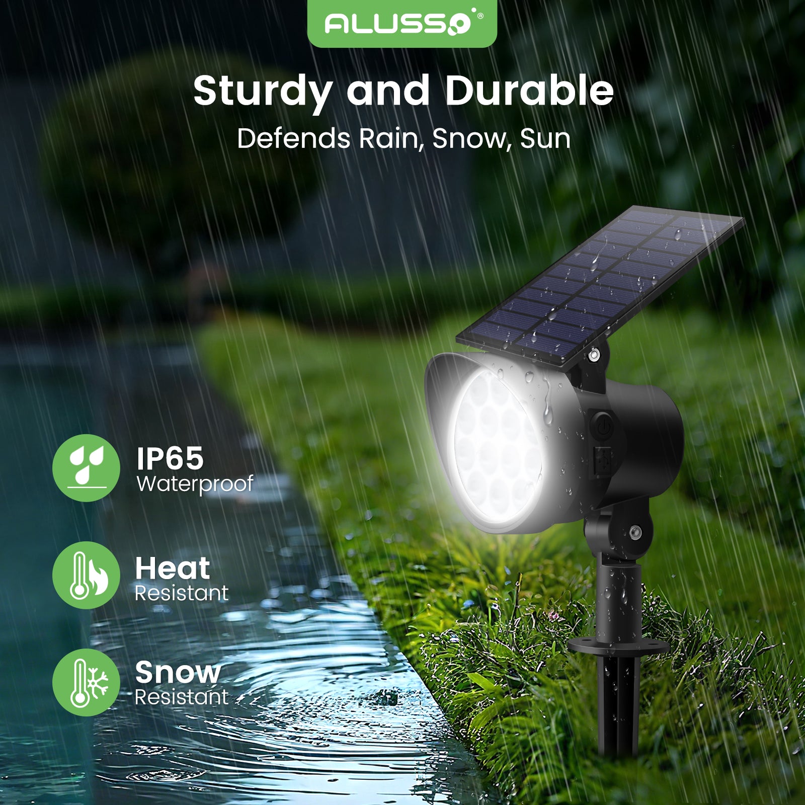 ALUSSO RGB Solar Spotlights Outdoor Motion Sensor, 3CCT Dimmable, IP65 Waterproof Landscape Lighting for Outside Yard Pathway Garden, 4 Pack