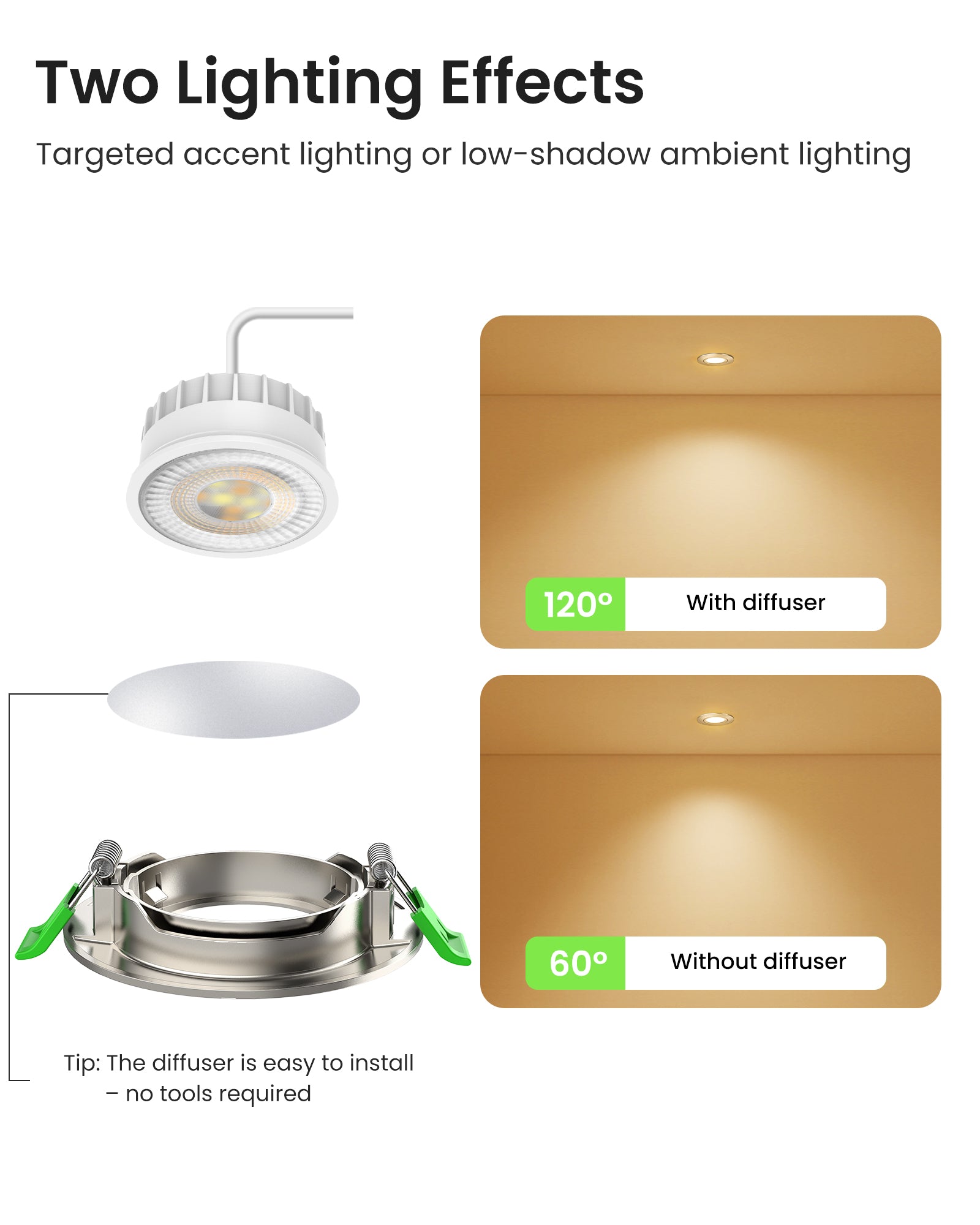 6W ∅75-78mm Swiveling Nickel Recessed Led Ceiling Lights Tilt Angle, Tri-Color, Dimmable, 60°/120° Variable Beam Angle, IP20, 6 PACK