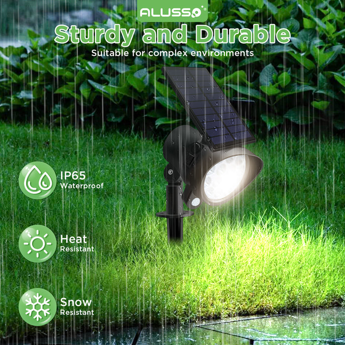 ALUSSO RGB Solar Spotlights Outdoor Motion Sensor, 3CCT Dimmable, IP65 Waterproof Landscape Lighting for Outside Yard Pathway Garden, 4 Pack