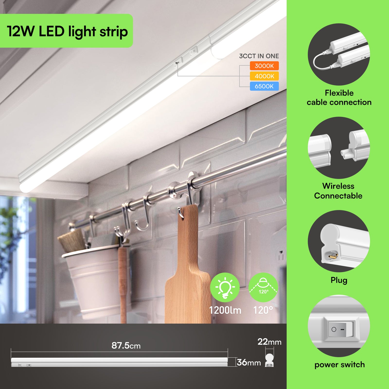 2x LED under-cabinet lights , 58/88cm, kitchen under -cabinet lamps, 230V, furniture lights, kitchen, CE certified