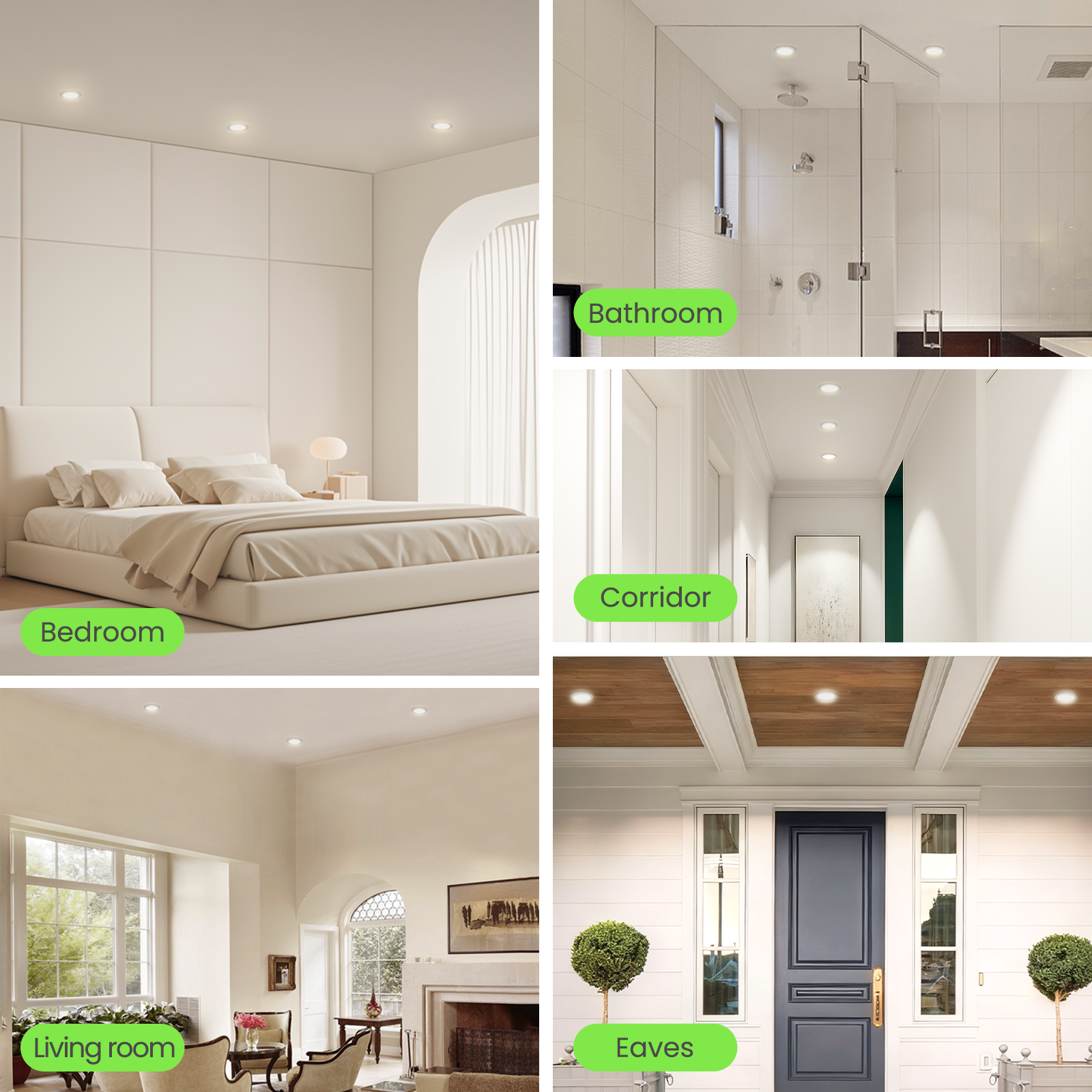 Nickel LED Recessed Lighting 7W IP65 CCT Dimmable, 67-75mm Cutout Spotlights, 6 Pack