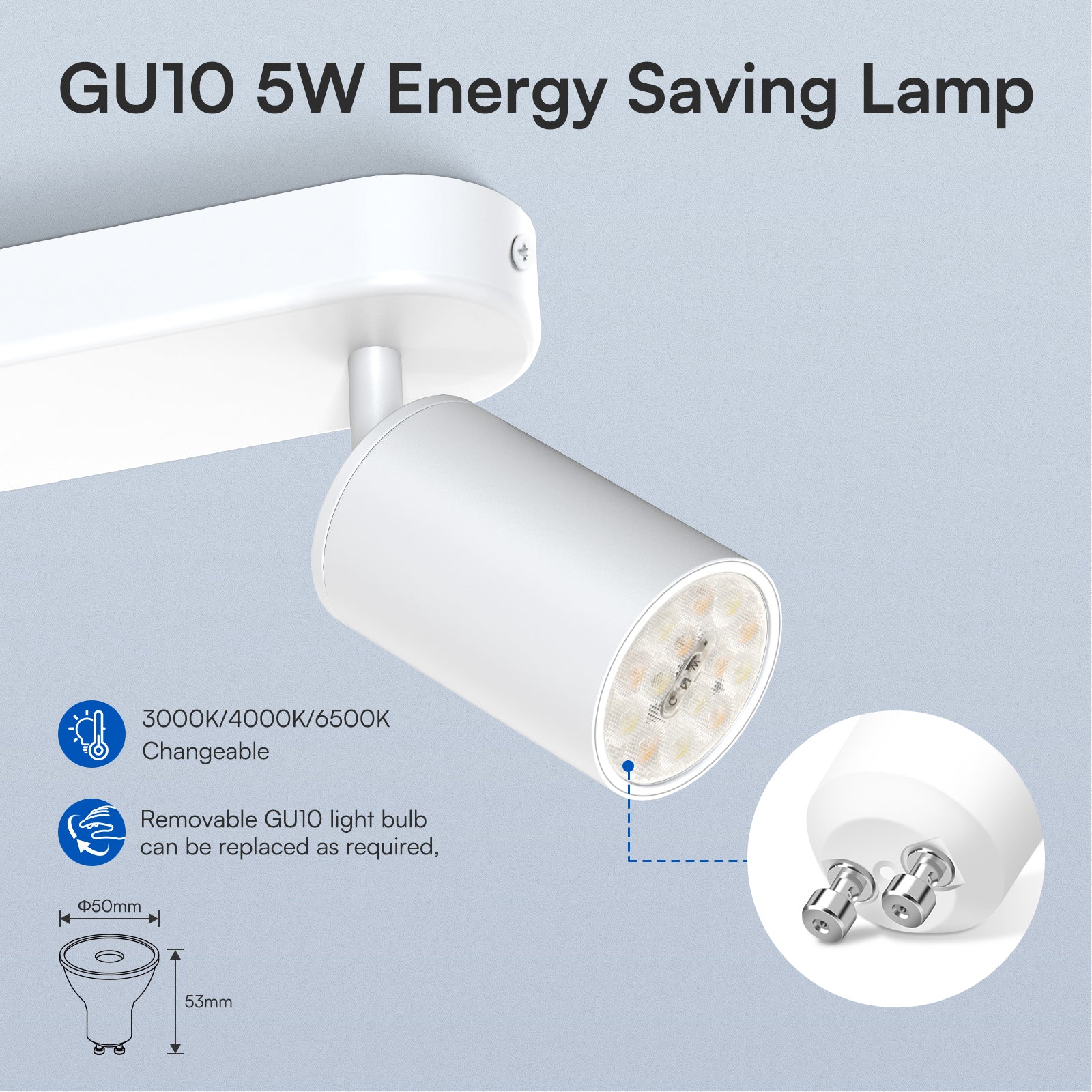 5W LED Spot Light 2-3 Heads Rotable GU10 2700K/3000K-4000K-6500K Swivelling Ceiling Track Fixture, Black