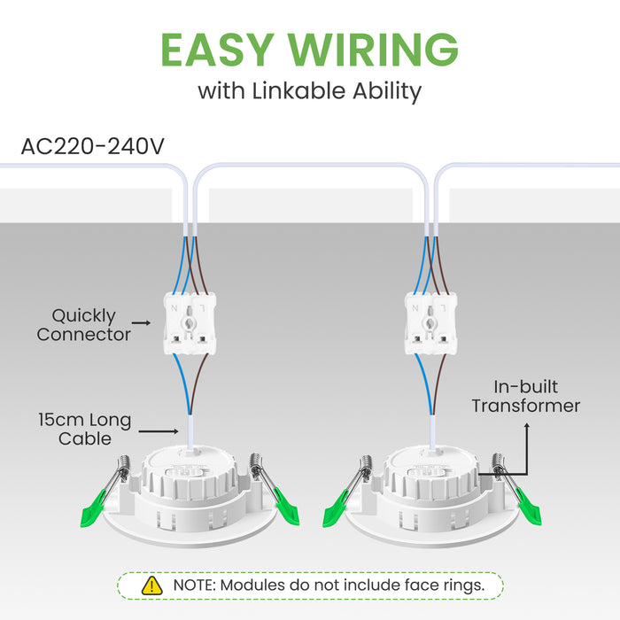 6W ∅50mm LED Module Replacement for GU10 MR16, Tri-Color, Dimmable, 60°/120° Beam Angle, IP44, 6 PACK