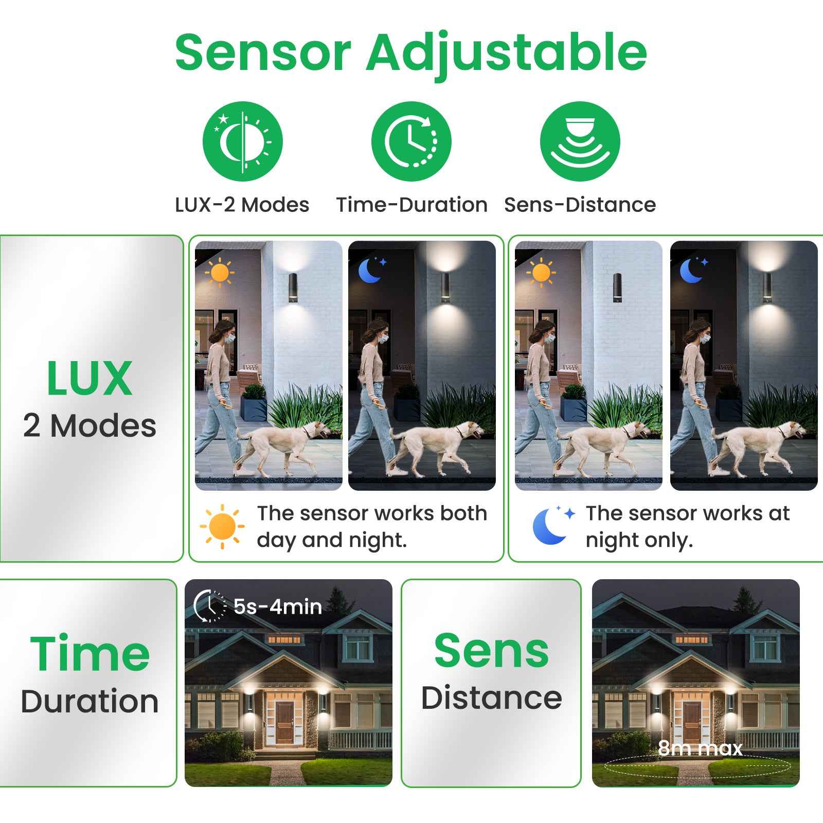 Up Down Wall Light with PIR Motion Sensor Stainless Steel IP65, 3000K/4000K/6000K, Black - ALUSSO LIGHTING