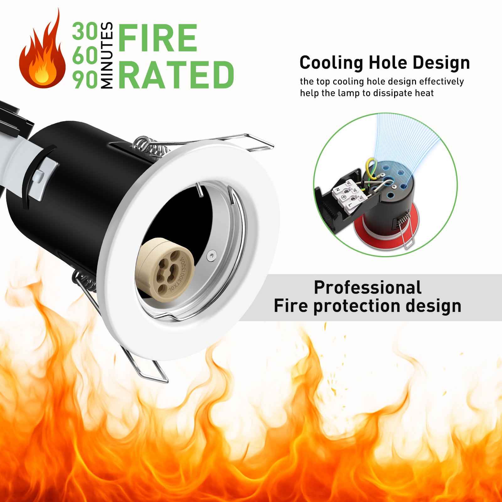 10x 65mm Recessed Fire Rated Ceiling Downlights LED GU10 Spotlights Downlighters - ALUSSO LIGHTING