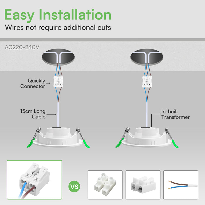5W White Ultra Slim Recessed LED Flat Panel Ceiling Spot Lights Downlights, 55° Beam Angle, 3000K / 6000K, 6PACK