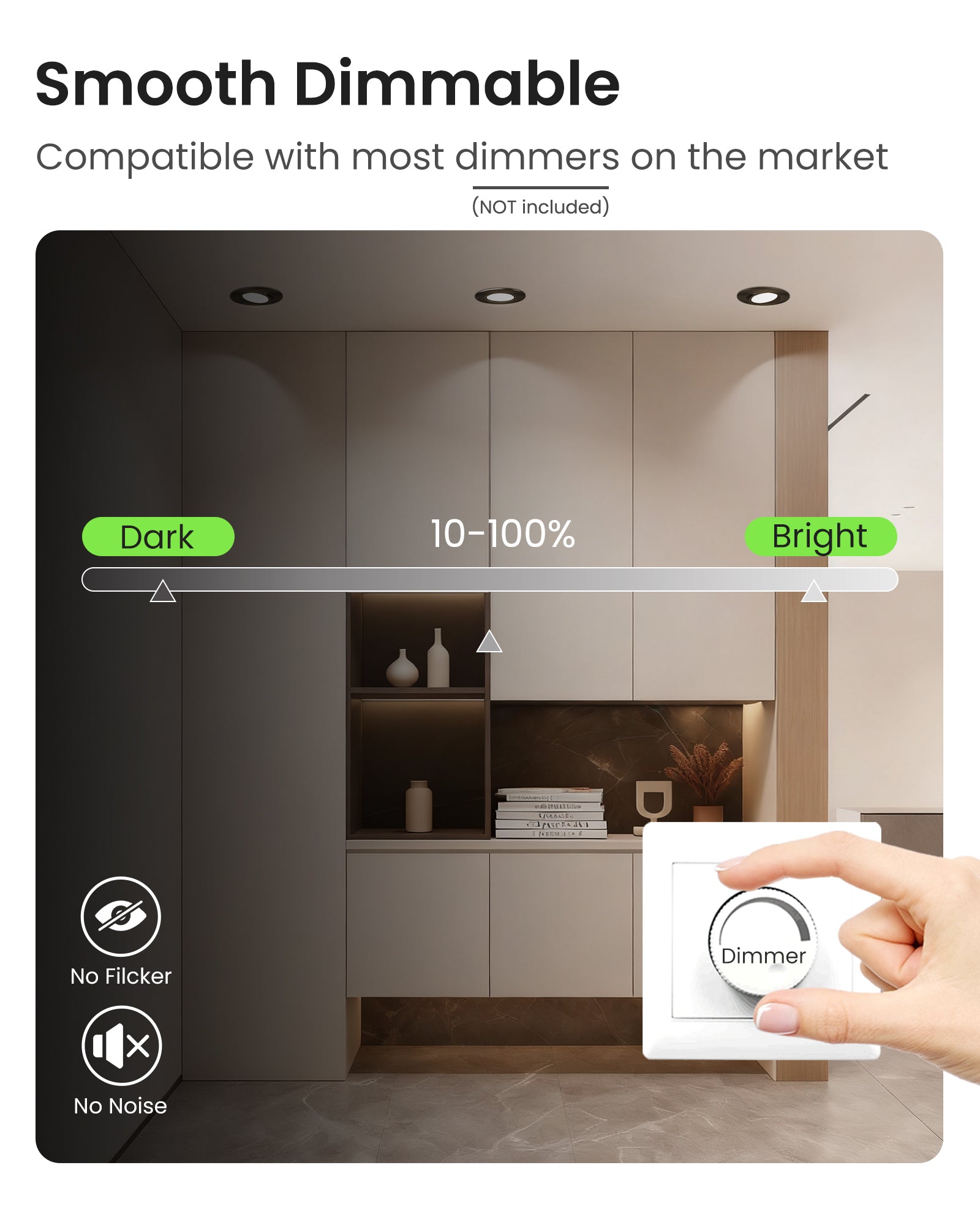 6W ∅75-78mm Swiveling Black Recessed Led Ceiling Lights Tilt Angle, Tri-Color, Dimmable, 60°/120° Variable Beam Angle, IP20, 6 PACK