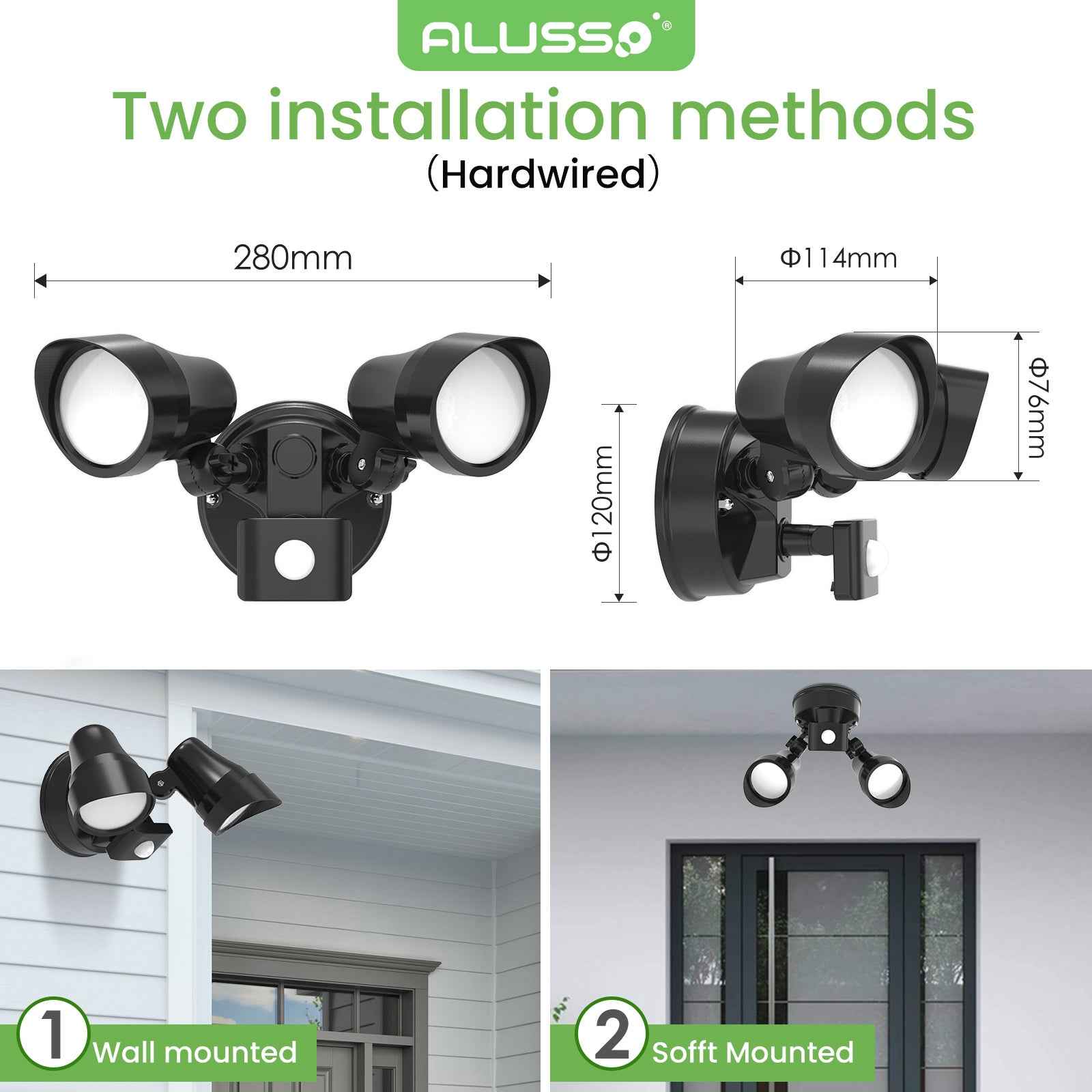 25W LED Floodlight PIR Motion Sensor Outdoor Security Wall Light 2000lm IP54 1pack - ALUSSO LIGHTING