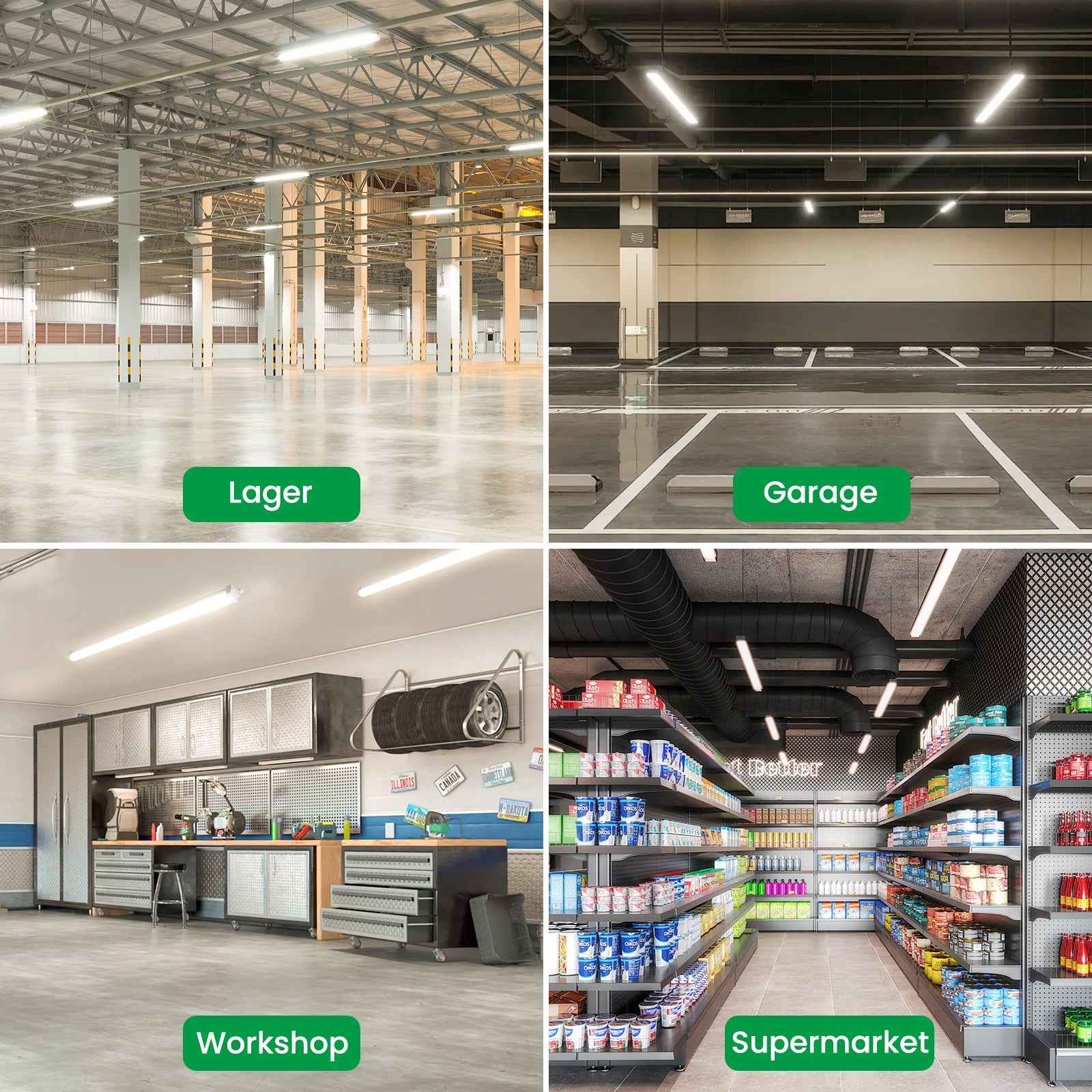 2x LED Tri-proof Ceiling Light 117cm IP65 4000K Linkable 36W Luminaire for Garage, Basement, Workshop, Wet Room, Bathroom, Office, Warehouse - ALUSSO LIGHTING