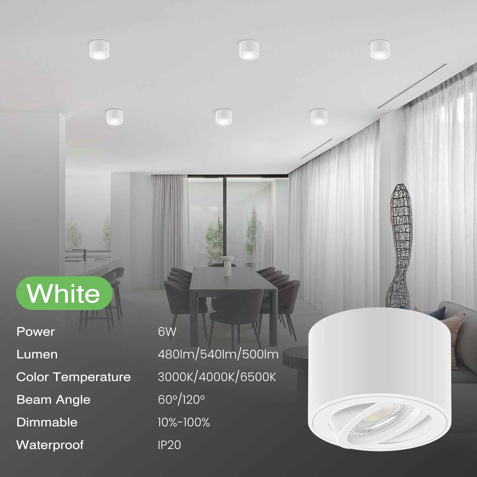 6x LED surface-mounted spotlights dimmable 30° swiveling 3CCT ceiling light 6W module IP20 - ALUSSO LIGHTING
