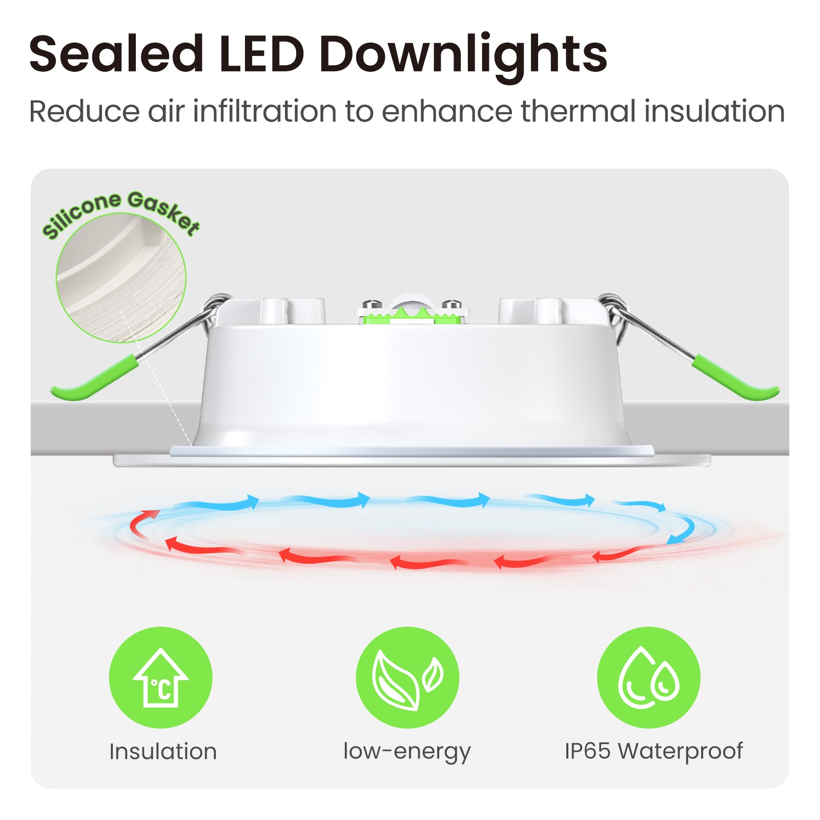 6W 8W ∅75-85mm Recessed Led Ceiling Lights 850lm High Bright, Tri-Color, Dimmable, IP44/IP65, 6 PACK