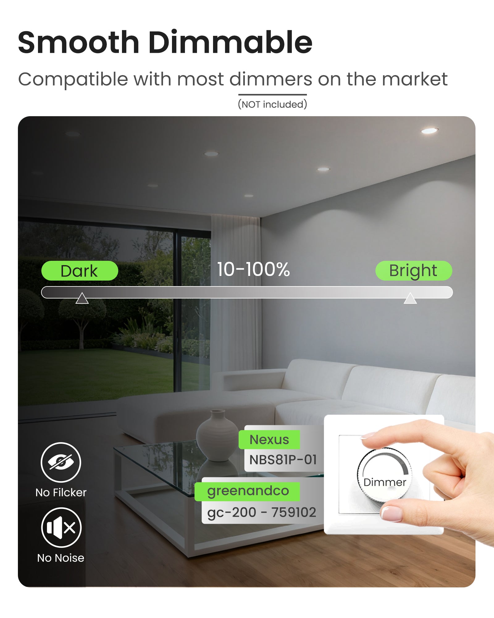 6W ∅68-75mm White Recessed Led Ceiling Lights Flach 60°/120° Variable Beam Angle, Tri-Color, Dimmable, IP44, 6 PACK