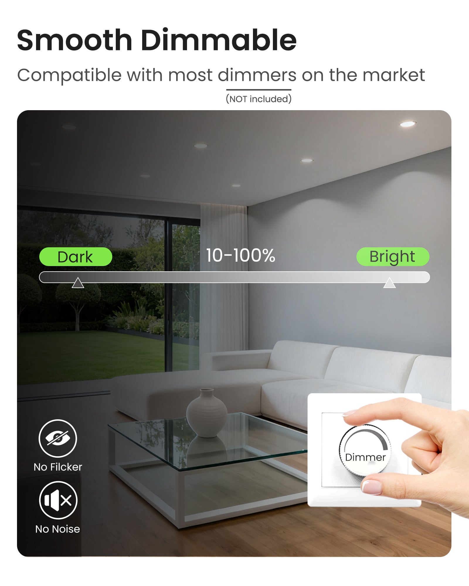 6W ∅68-75mm Nickel Recessed Led Ceiling Lights Flach 60°/120° Variable Beam Angle, Tri-Color, Dimmable, IP44, 6 PACK