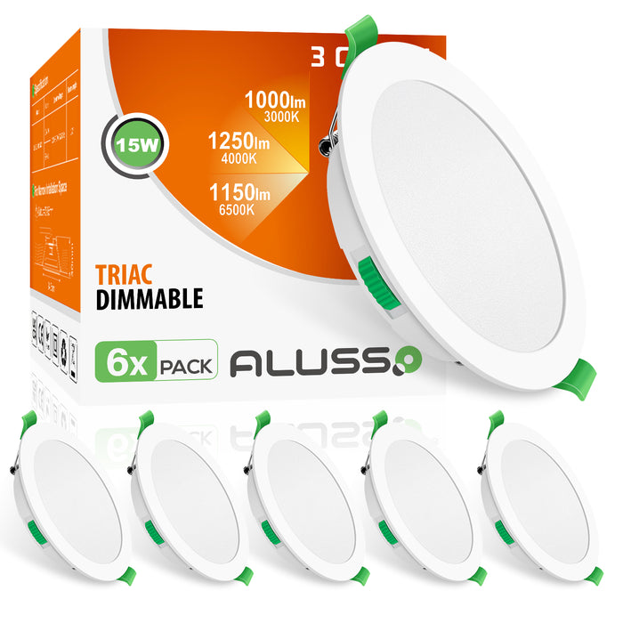 15W Ultra Slim LED Downlight CCT Dimmable IP44,Cutout 145-160mm 6 Pack