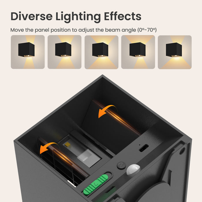 4W Cube LED Wall Lamp CCT Wall Lamp Up Down Indoor Battery Spotlight with Sensor 2PACK