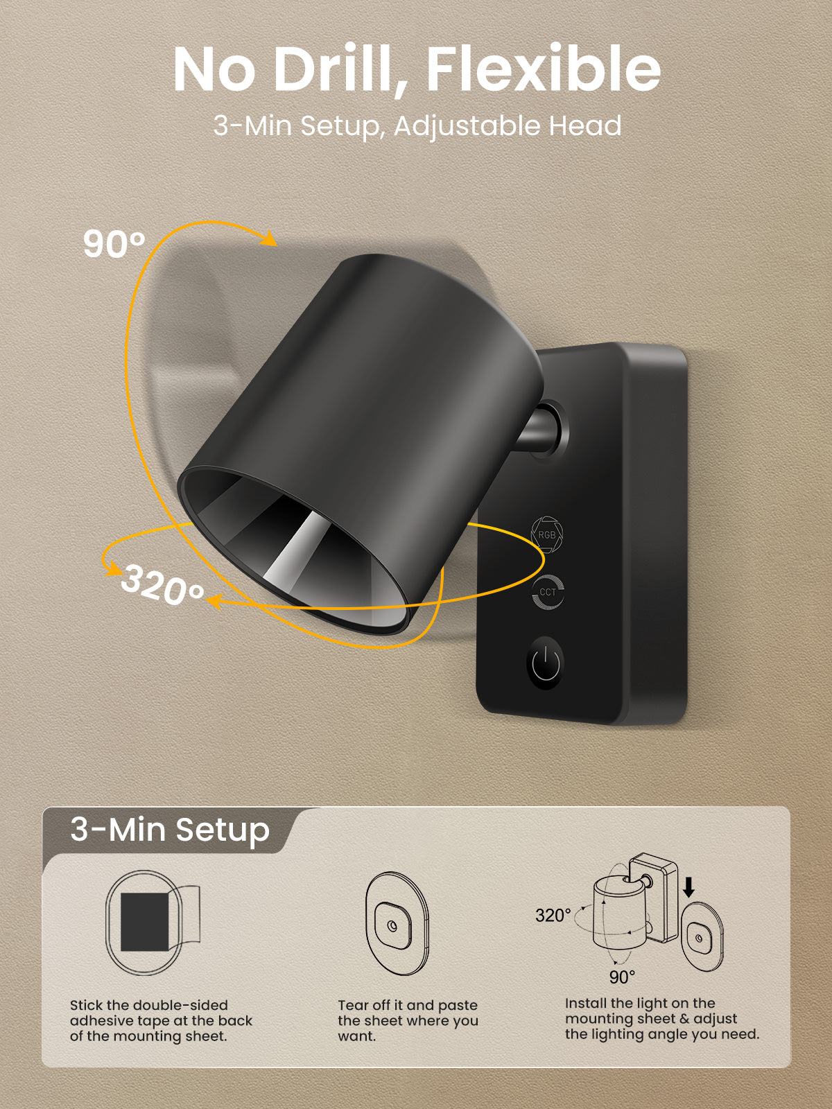 Dimmable LED wall lamp RGBCW wall light Touch reading lamp Night light USB rechargeable