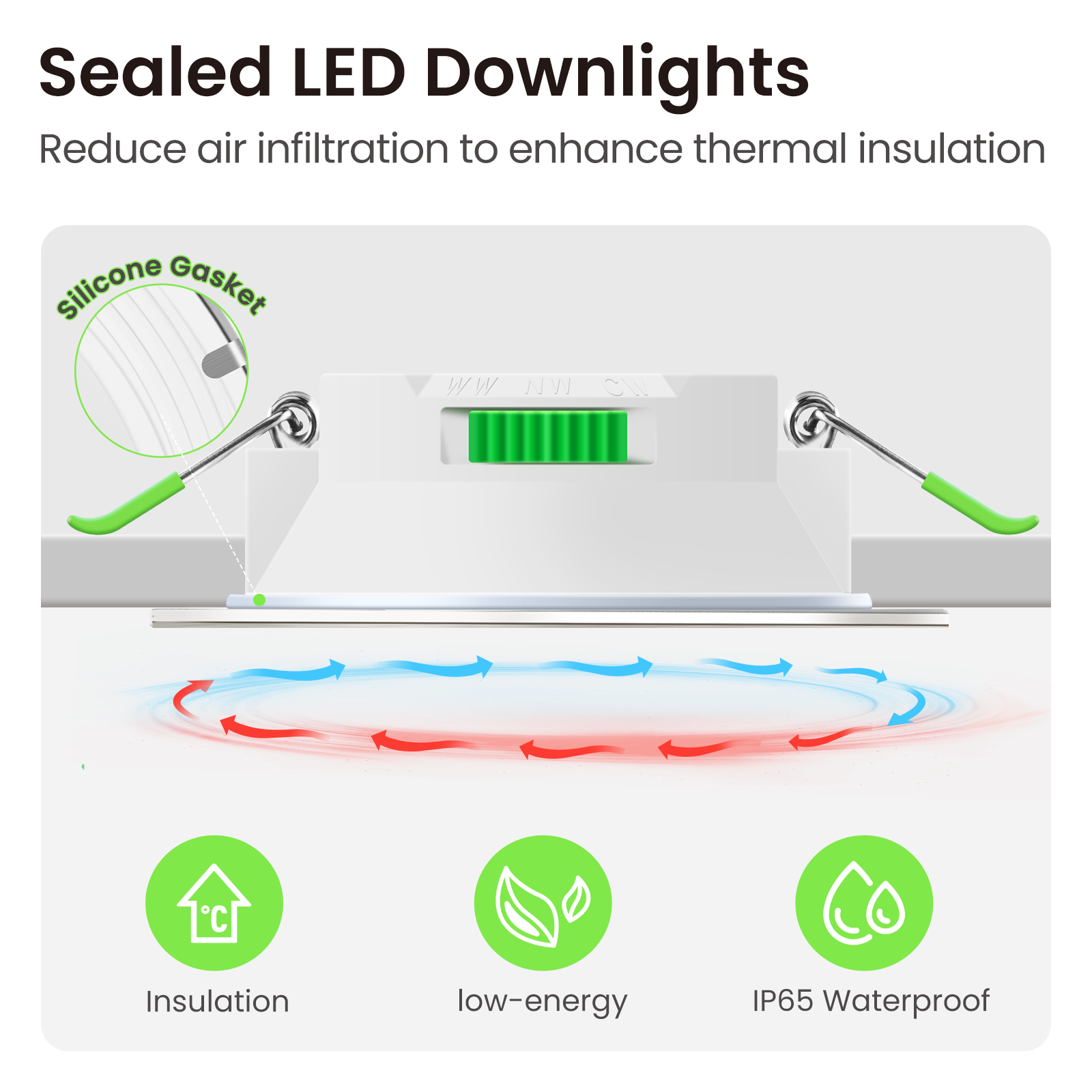 Nickel LED Recessed Lighting 7W IP65 CCT Dimmable, 67-75mm Cutout Spotlights, 6 Pack