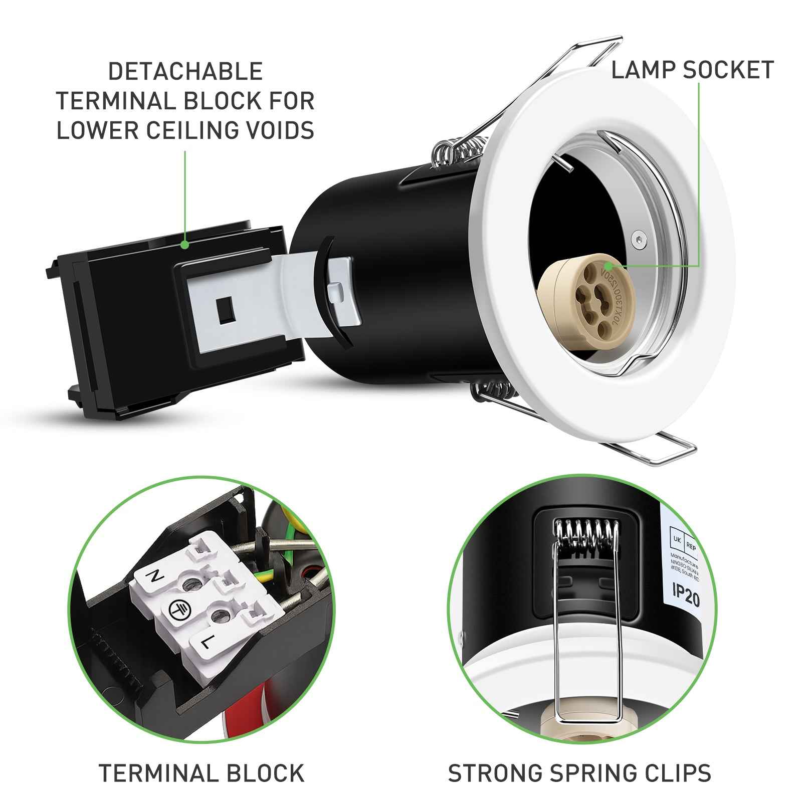 10x 65mm Recessed Fire Rated Ceiling Downlights LED GU10 Spotlights Downlighters - ALUSSO LIGHTING