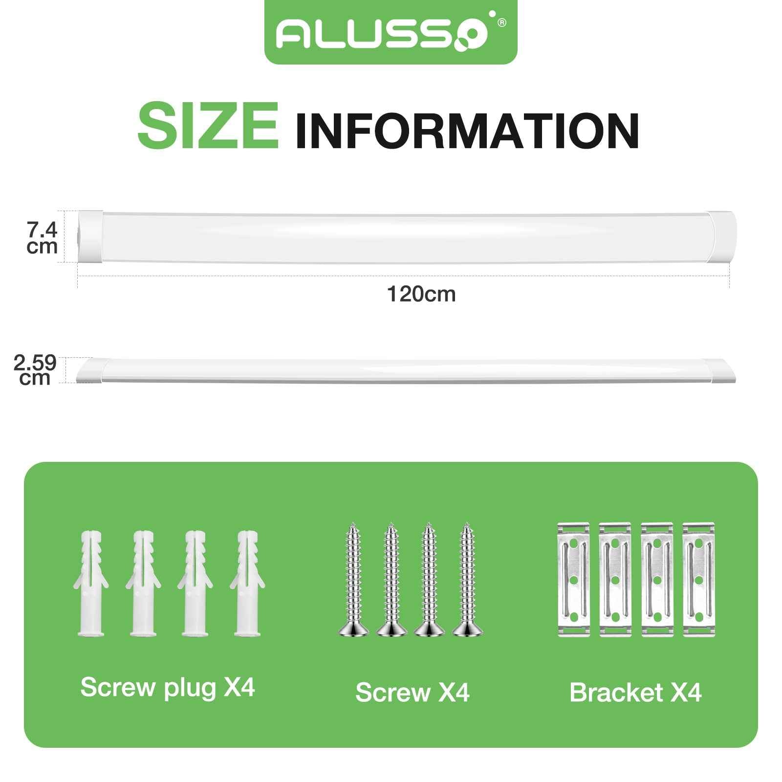 4FT LED Strip Lights Batten Tube Light 3CCT Office Garage Shop Daylights 230V - ALUSSO LIGHTING