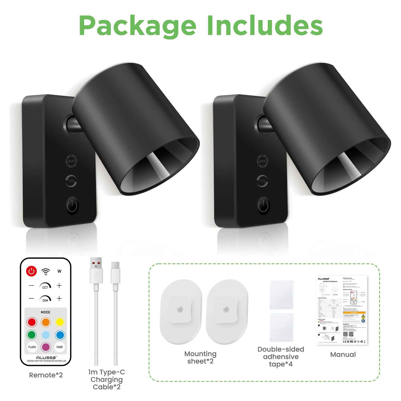 Dimmable LED wall lamp RGBCW wall light Touch reading lamp Night light USB rechargeable - ALUSSO LIGHTING