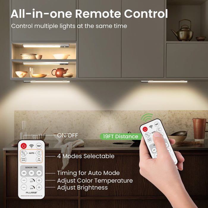 Wireless LED PIR Motion Sensor Cabinet Light, USB Rechargeable, 3 Modes, Dimmable, 3000K-4000K-6500K