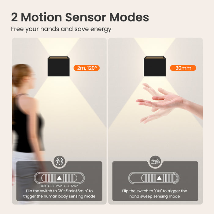 4W Cube LED Wall Lamp CCT Wall Lamp Up Down Indoor Battery Spotlight with Sensor 2PACK