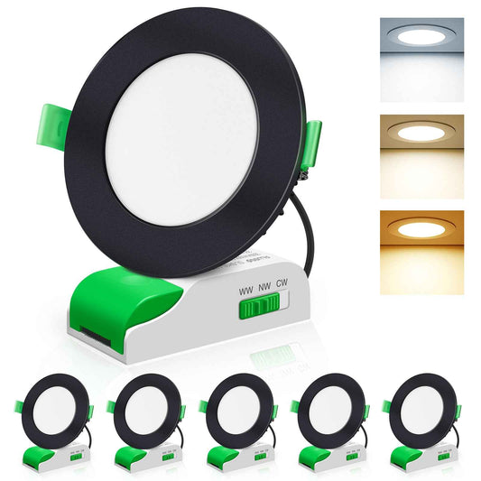 8W LED CCT Dimmable Black Downlight Flat, Cutout 70-80mm 6 Pack - ALUSSO LIGHTING
