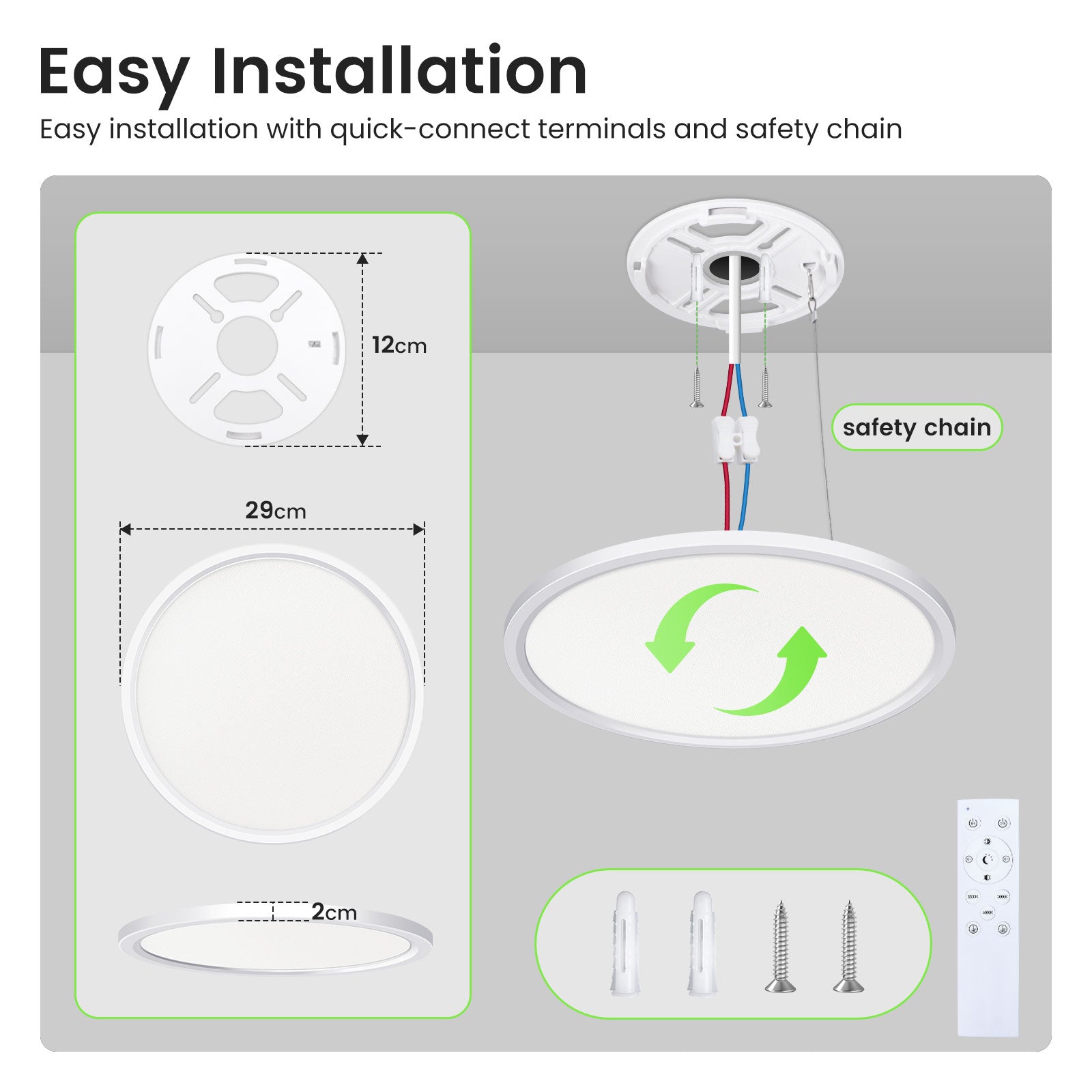 LED Ceiling Light with Remote Control, 3CCT IP44 Panel Light for Bedroom Living Room