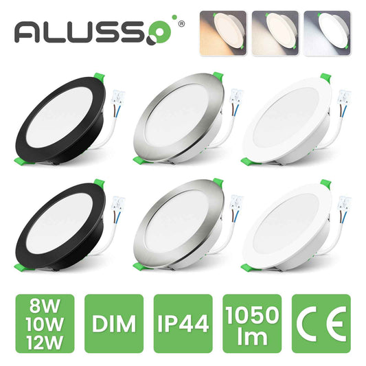 8W 10W 12W 90-130mm Recessed Led Ceiling Lights 1200lm High Bright, Tri-Color, Dimmable, IP44/IP65, 6 PACK - ALUSSO LIGHTING