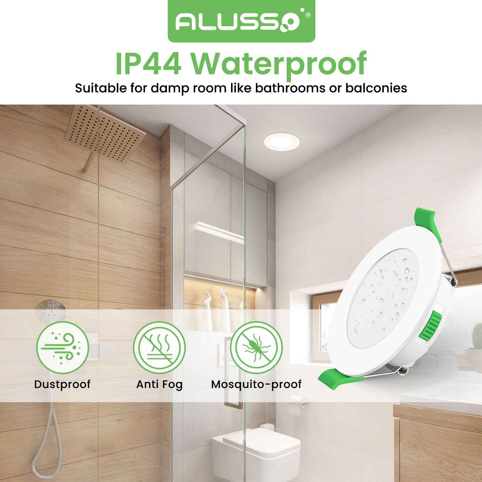 10 Pack 5W 68-78mm Cutout Ultra Slim LED Downlight 3CCT 3000K 4000K 6500K Dimmable IP44 White/Nickel Frame - ALUSSO LIGHTING