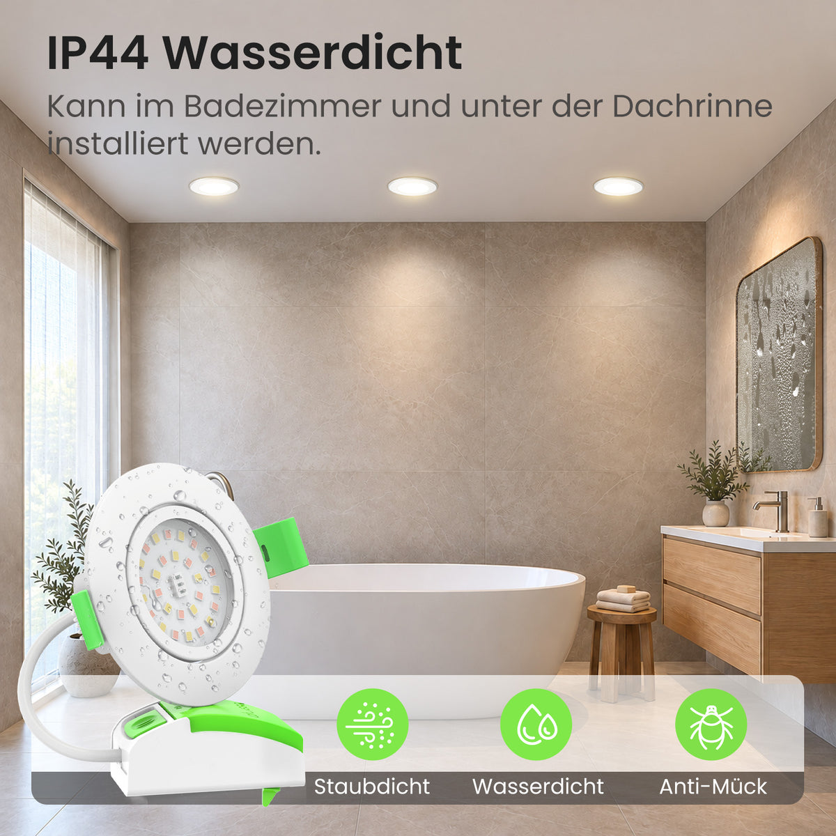 ALUSSO 3CCT LED Einbaustrahler 230V Dimmbar 4W/6W/8W IP44, Loch 68-75MM, 6er Set