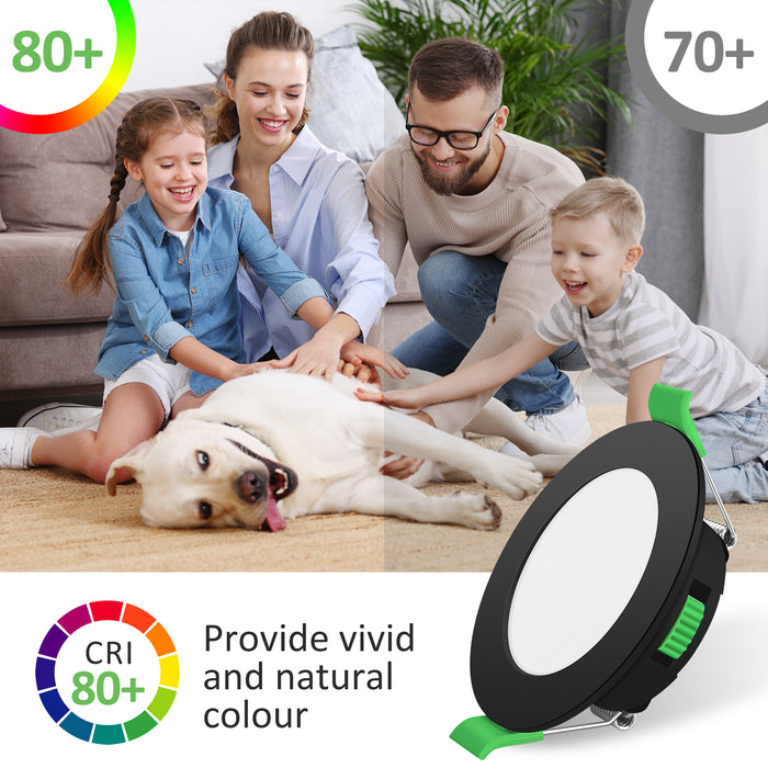 4W Black Recessed Spot Light Tri Color Dimmable IP44 Black,Cutout 55-68mm 6 Pack
