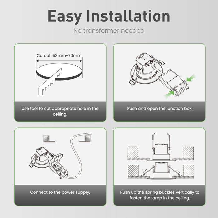 Recessed LED Ceiling Light Fire Rated Spotlight IP65 Dimmable Downlights 6W