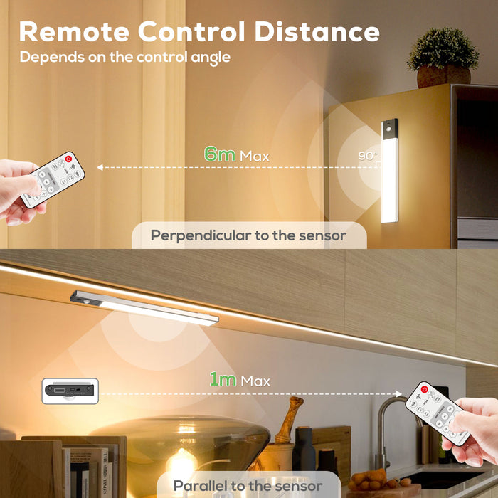 Wireless LED PIR Motion Sensor Cabinet Light, USB Rechargeable, 3 Modes, Dimmable, 3000K-4000K-6500K
