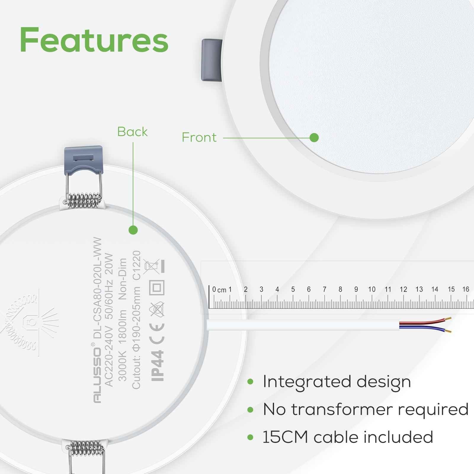 9W Utral Slim LED Recessed Ceiling Lights Ø120-130mm Cutout, Cool White 6400K, IP44, 6PACK - ALUSSO LIGHTING